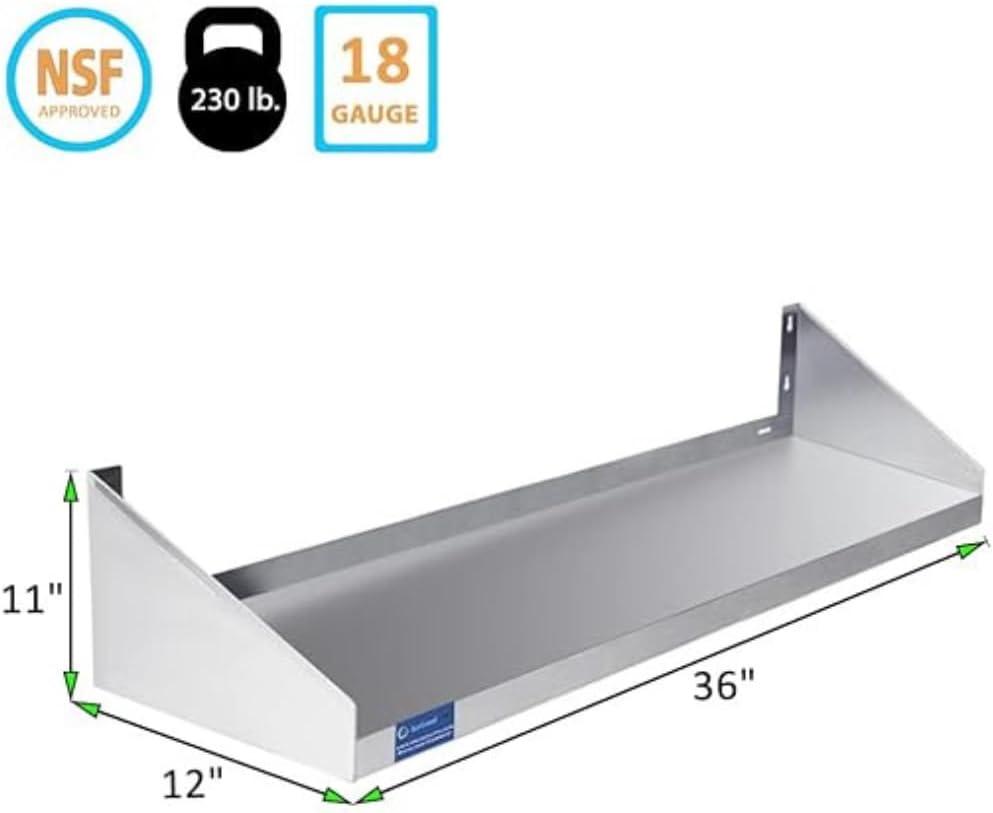 Amgood 12 in. x 36 in. Stainless Steel Wall Shelf with Side Guards