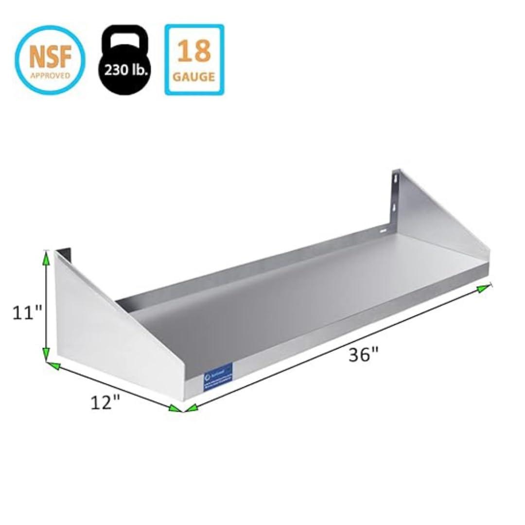 Amgood 12 in. x 36 in. Stainless Steel Wall Shelf with Side Guards