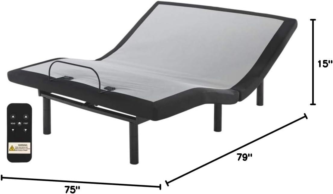 Gray King Adjustable Metal Frame Bed with Remote Control