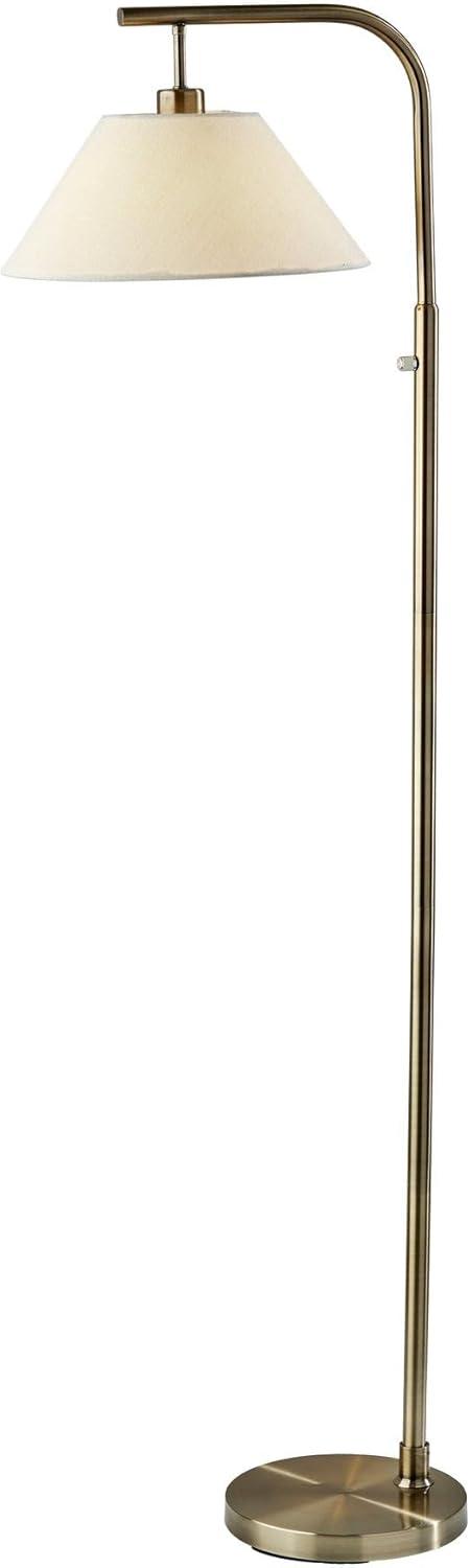 Adesso Hayes Floor Lamp Antique Brass: ETL Listed, Linen Drum Shade, Metal Body, Rotary Switch