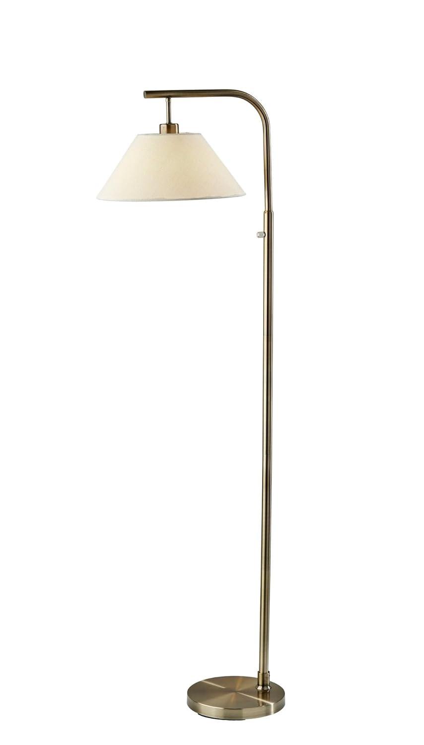 Adesso Hayes Floor Lamp Antique Brass: ETL Listed, Linen Drum Shade, Metal Body, Rotary Switch
