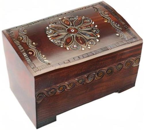 Handcrafted Polish Wooden Jewelry Box with Floral Inlays