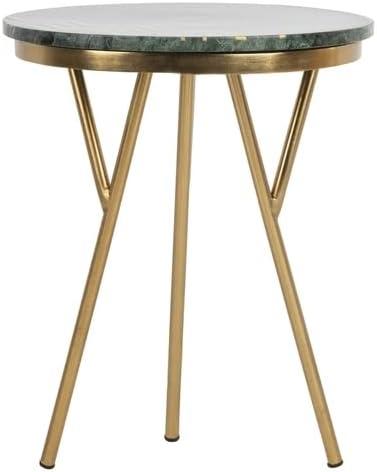 Aurelia 18" Transitional Round Stone Top End Table in Green & Gold