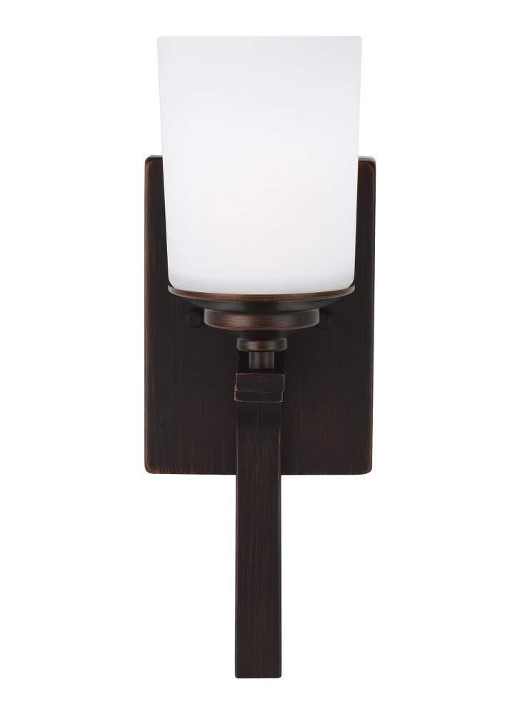 Generation Lighting 4130701-710 Kemal Etched/White Glass Cylinder Torchiere Wall Sconce Lighting Fixture, 1-Light 75 Watt, 15" H x 5" W, Burnt Sienna