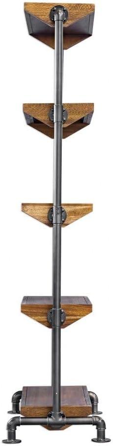 Uttermost Rhordyn 4-Shelf Wood and Metal Bookcase in Walnut and Gunmetal