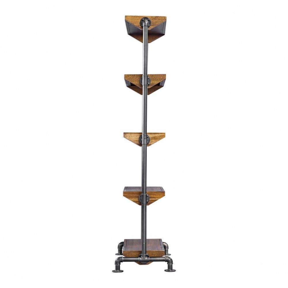 Uttermost Rhordyn 4-Shelf Wood and Metal Bookcase in Walnut and Gunmetal