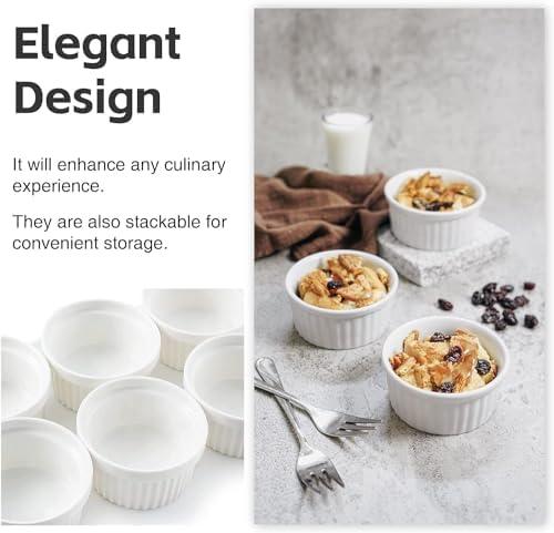 Juvale 6 Pack White Ceramic Ramekins, Souffle Dish, Ramiken Set Kitchen and Baking Supplies (8 oz)