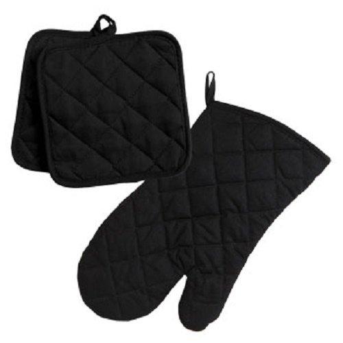 Black 3pc Set Oven Mitt with Potholders for Cooking, Baking, Grilling & Kitchen by Osnell USA