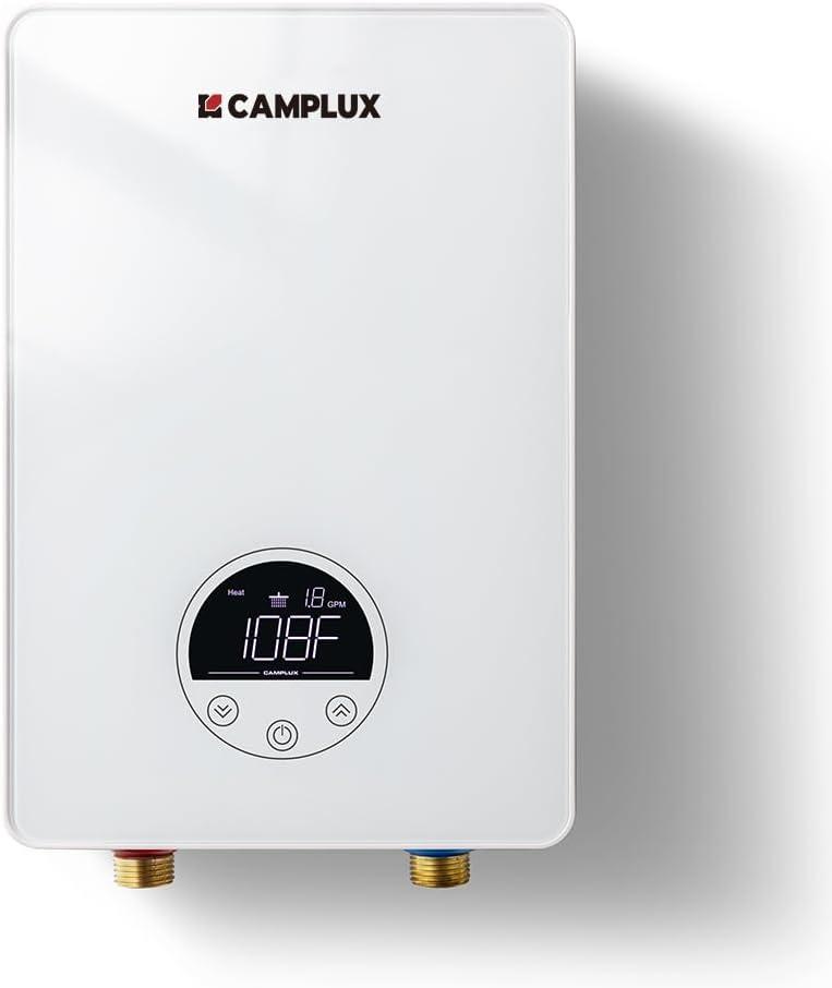 CAMPLUX 1.8 GPM Tankless Electric Water Heater, 6kW 240V, TE06Pro, White