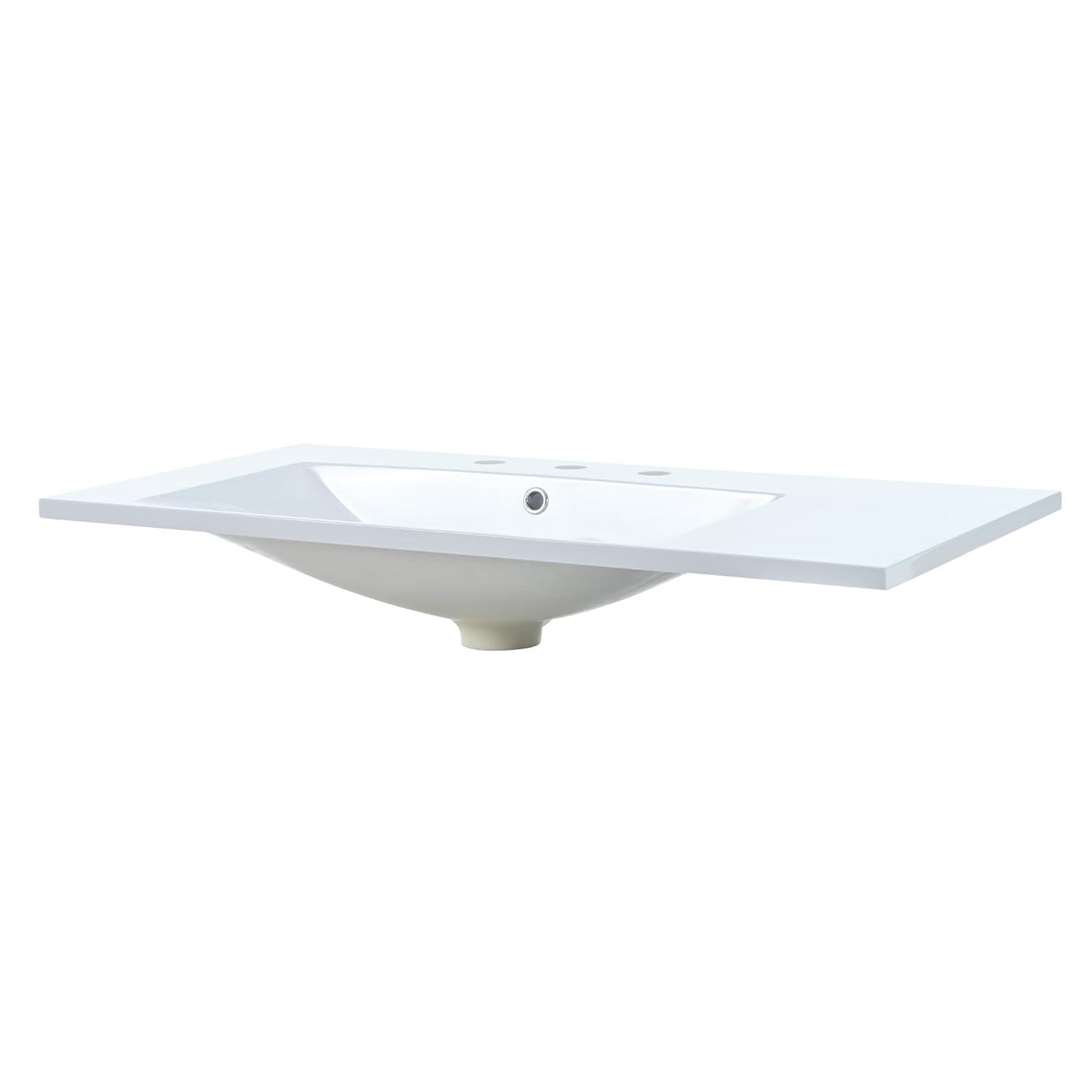 Miekor Furniture 36" Single Bathroom Basin Sink, Left Offset Sink Vanity Top Only, 3-Faucet Holes, Resin 69AAK