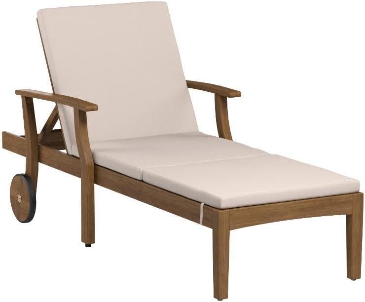 Daisy Outdoor Acacia Wood Chaise Lounges, Set of 4, Teak Finish and Cream