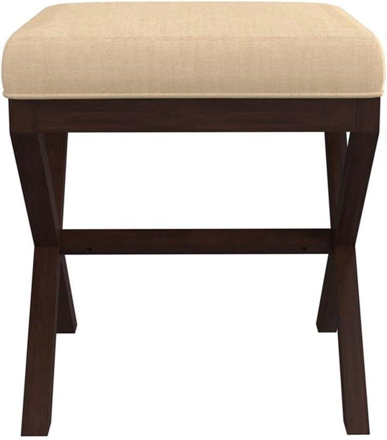 Espresso Wood and Beige Upholstered Backless Vanity Stool