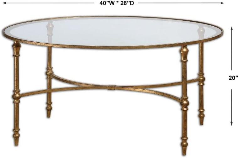 Gold Oval Metal and Glass Coffee Table