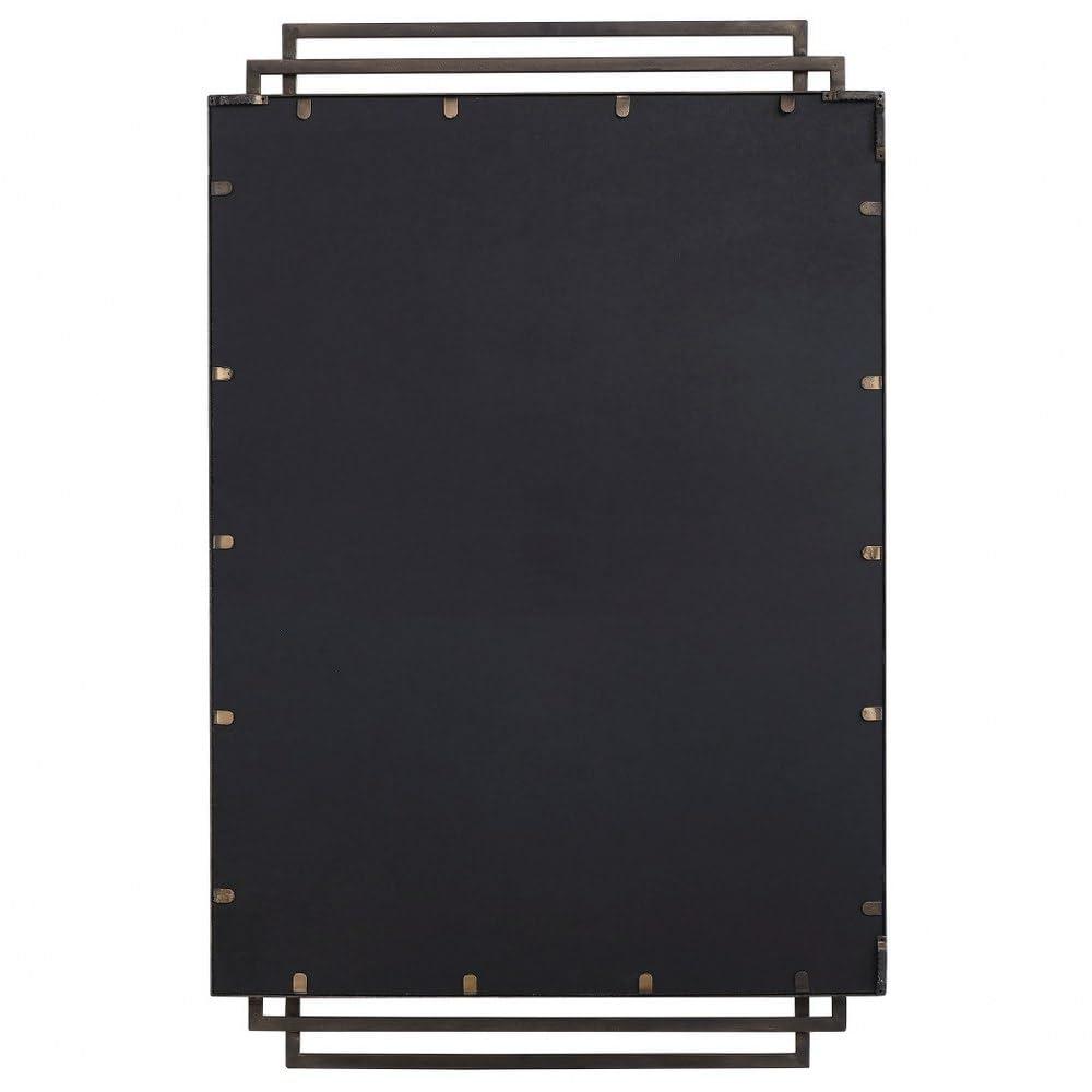Uttermost Rectangular Vanity Decorative Wall Mirror Modern Distressed Brushed Gold Solid Iron Frame 23 3/4" Wide for Bathroom
