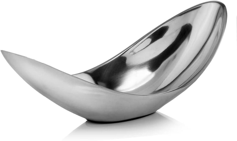Sesgo Twisted Bowl, Silver, Aluminum, Modern Home Decor Accent, Serving Bowl for Fruit, Nuts, Popcorn and Chips, Decoration Centerpiece for Coffee Table or Change Dish and Key Holder, 13" x 5" x 5.5"