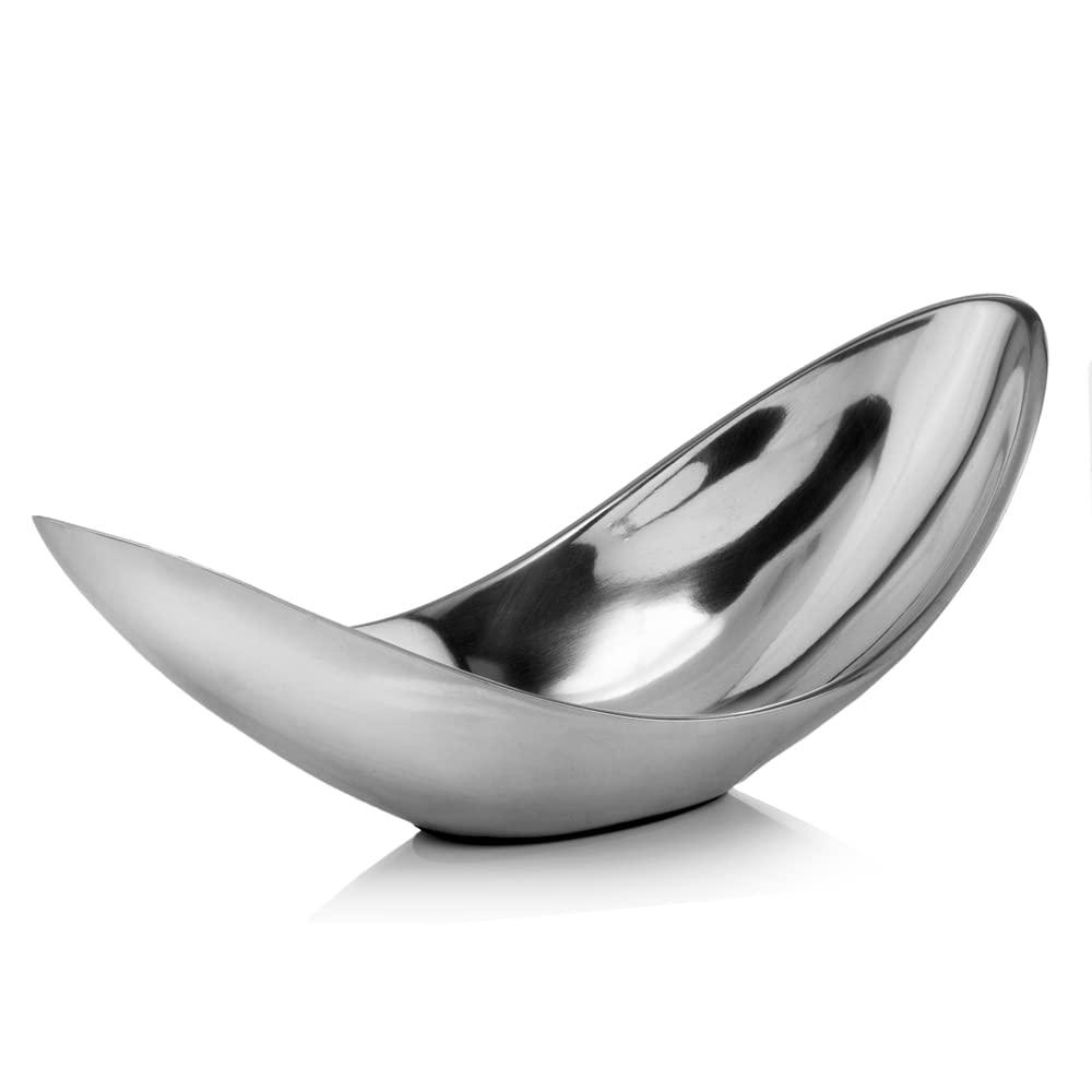Sesgo Twisted Bowl, Silver, Aluminum, Modern Home Decor Accent, Serving Bowl for Fruit, Nuts, Popcorn and Chips, Decoration Centerpiece for Coffee Table or Change Dish and Key Holder, 13" x 5" x 5.5"