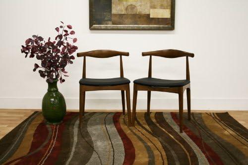 Walnut and Black Faux Leather Mid-Century Dining Chair Set