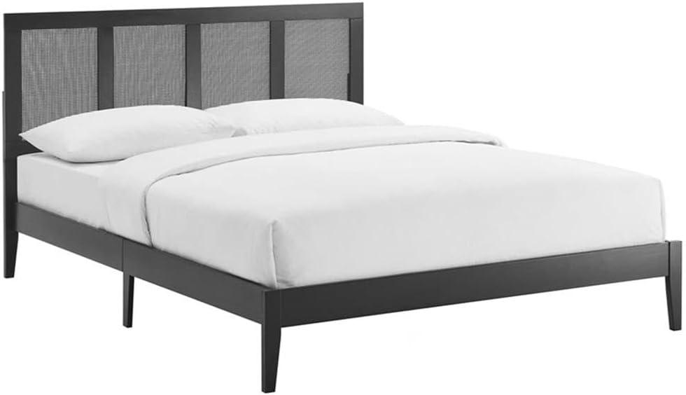 Sirocco Black Wood and Rattan Queen Platform Bed