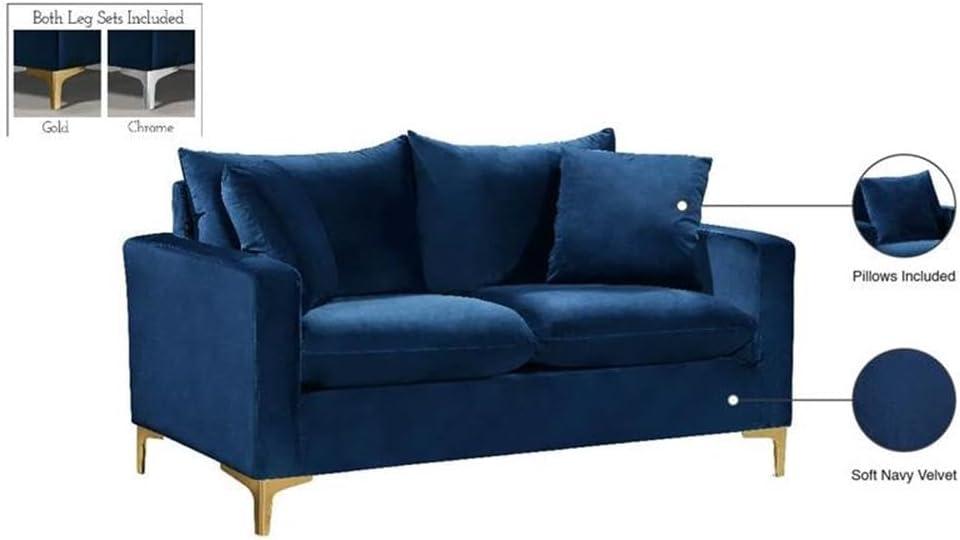 Meridian Furniture Naomi Contemporary Velvet Loveseat in Navy