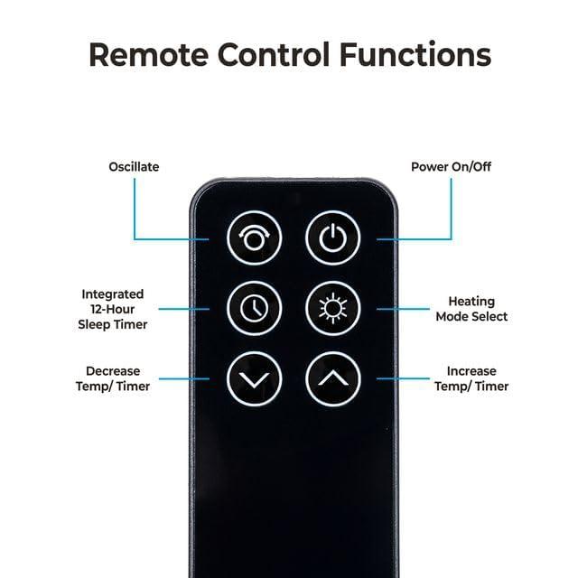 Comfort Zone 26" Oscillating Digital Tower Heater with Remote Control for Indoor Use, Adjustable Thermostat, Timer, Overheat Protection, Tip-Over Switch, Ideal for Home, Bedroom, & Office, HT1206-NVY
