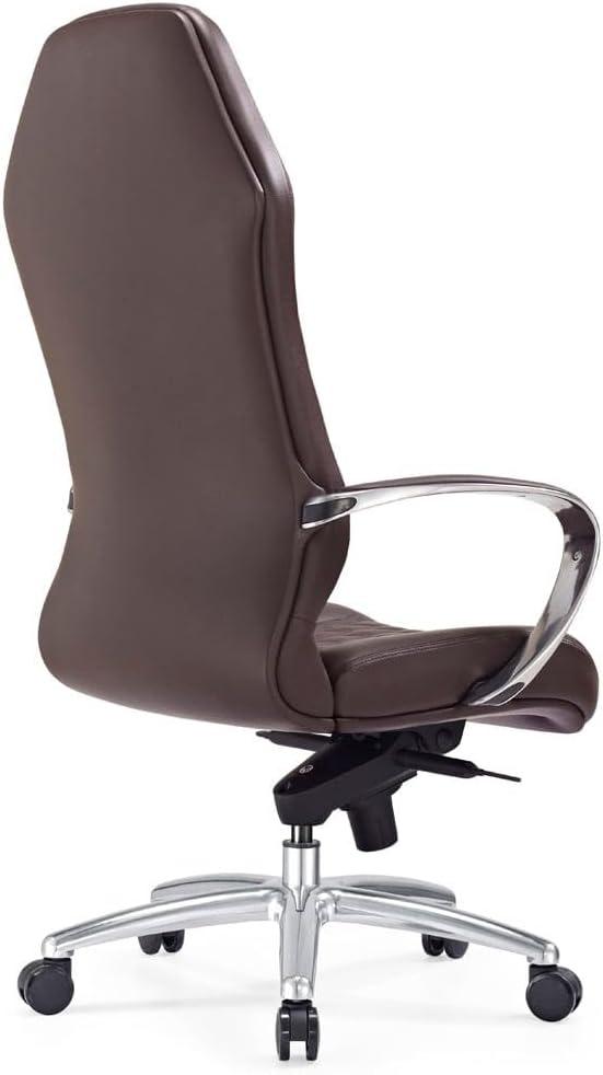 Dark Brown Leather Executive Swivel Chair with Metal Base