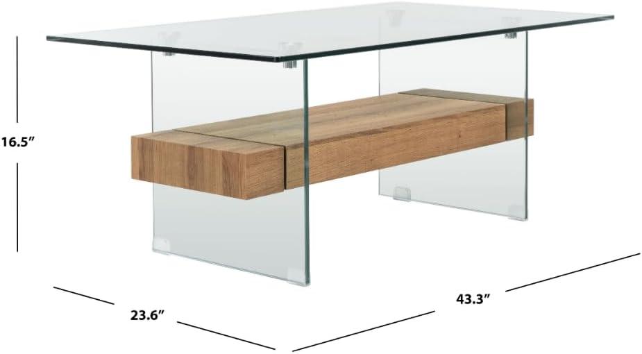 Kayley Coffee Table - Glass/Natural Brown - Safavieh