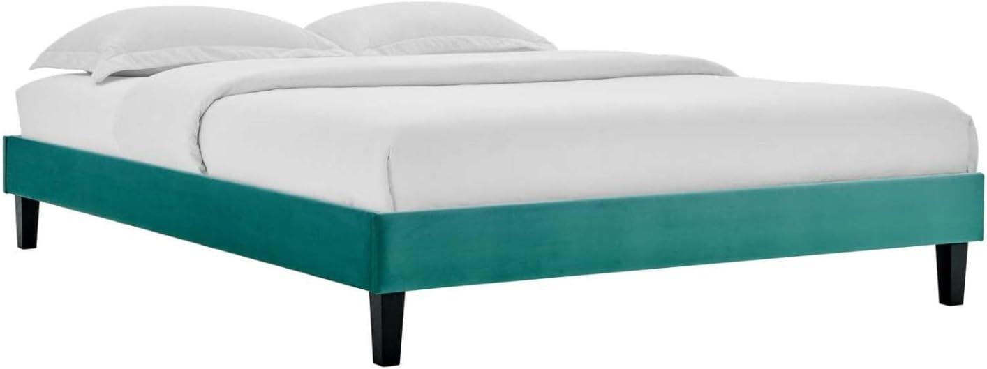 Teal Velvet Upholstered King Platform Bed with Tapered Legs