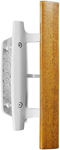 White Mortise Style Sliding Patio Door Handle with Wood Pull