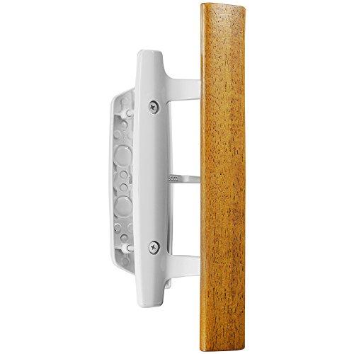 White Mortise Style Sliding Patio Door Handle with Wood Pull