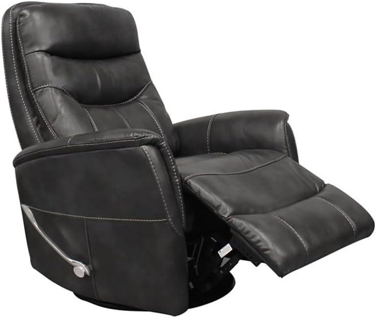 Traditional Flint Brown Leather Swivel Recliner with Wood Accents