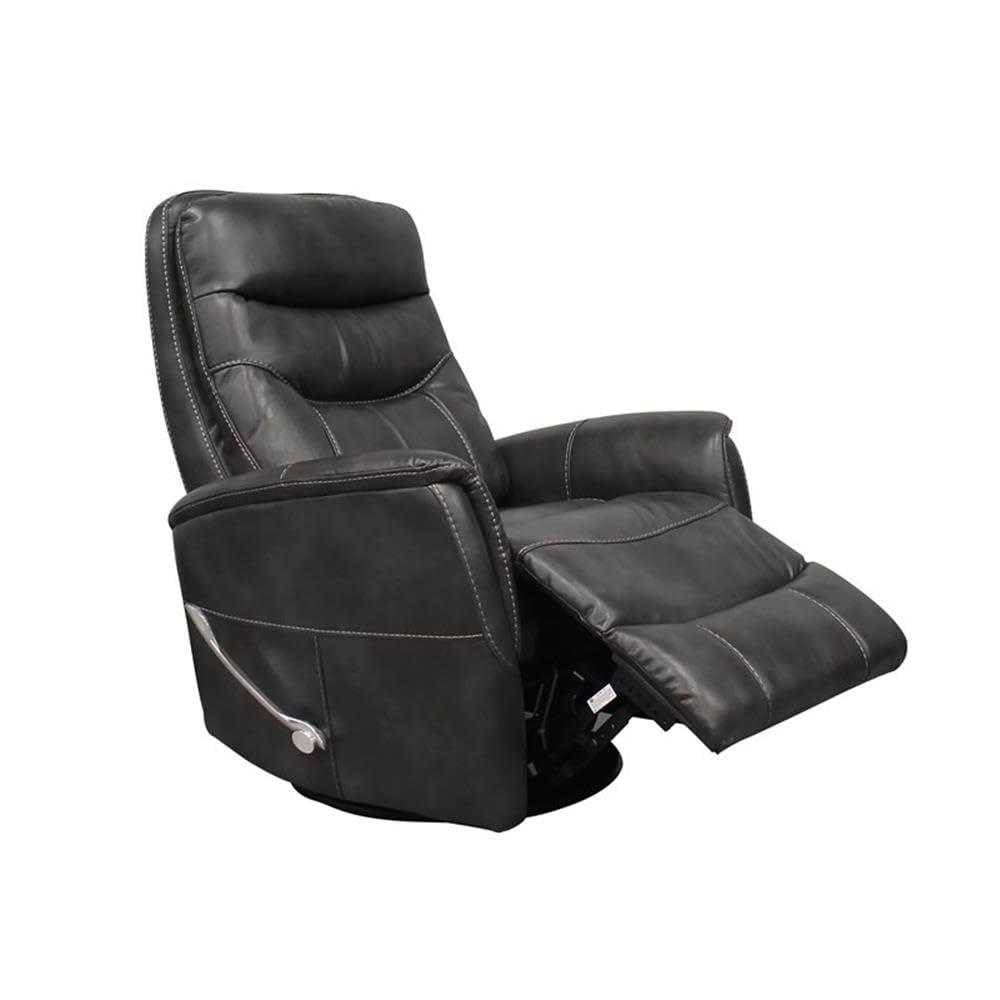 Traditional Flint Brown Leather Swivel Recliner with Wood Accents