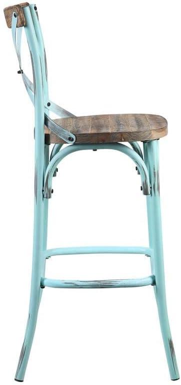 Acme Furniture Zaire Bar Chair in Antique Turquoise and Antique Oak Indoor