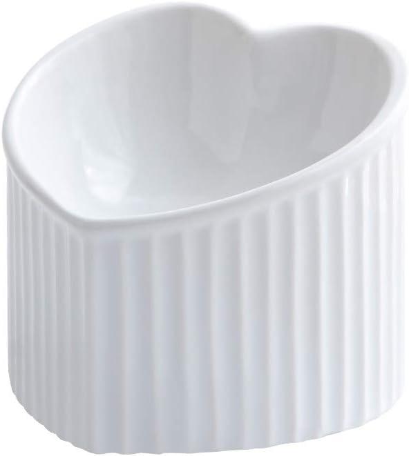 Ceramic Raised Cat Bowls, Tilted Elevated Food or Water Bowls, Stress Free, Backflow Prevention - white