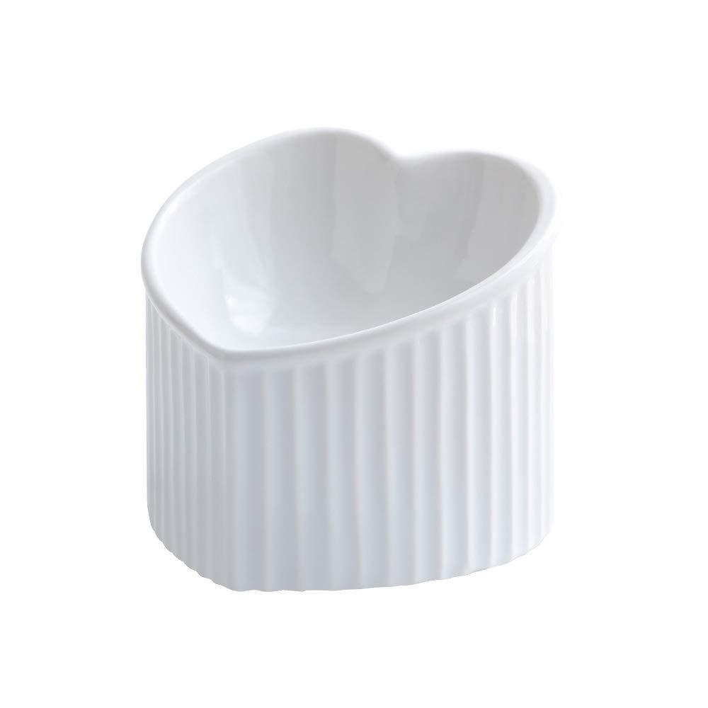 Ceramic Raised Cat Bowls, Tilted Elevated Food or Water Bowls, Stress Free, Backflow Prevention - white