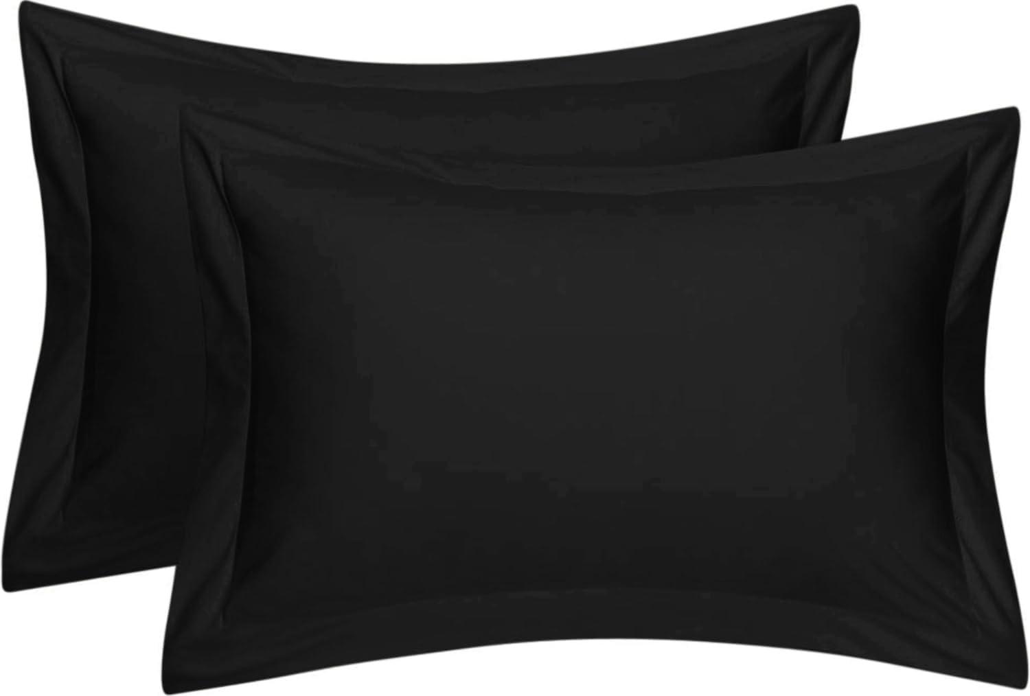 Mellanni Pillow Shams Set of 2 - Iconic Collection Decorative Pillow Covers / Cases 20"x26" with 2" Flange - Standard Size, Black