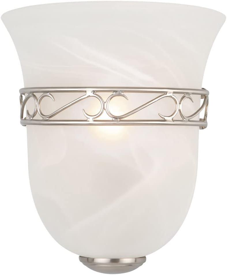 Design House 514588 Marlowe Traditional 1-Light Indoor Wall Light Dimmable Alabaster Glass for Bathroom Bedroom Hallway, Satin Nickel