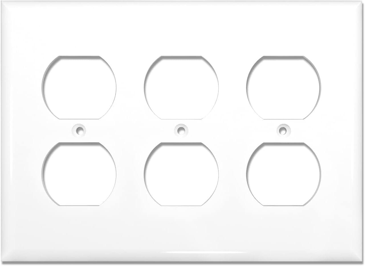 Glossy White 3-Gang Lexan Polycarbonate Duplex Receptacle Wall Plate