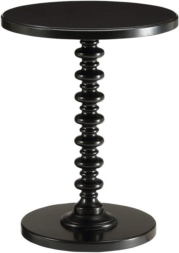 17 Inch Round Wood Side Table, Turned Support, Walnut Brown- Saltoro Sherpi
