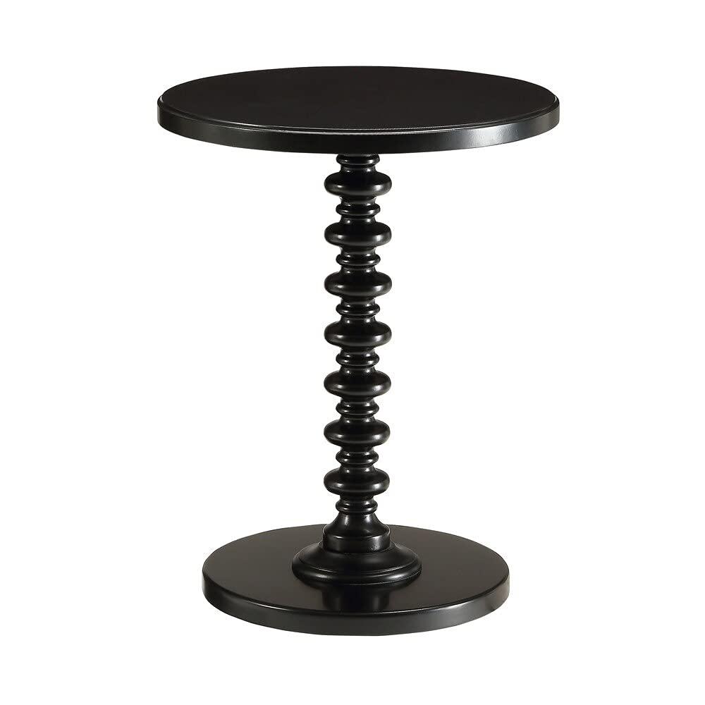 17 Inch Round Wood Side Table, Turned Support, Walnut Brown- Saltoro Sherpi
