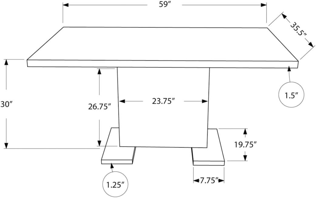Wrought Studio™ Dining Table, 60" Rectangular, Kitchen, Dining Room, Glossy White Laminate, Chrome Metal, Contemporary, Modern