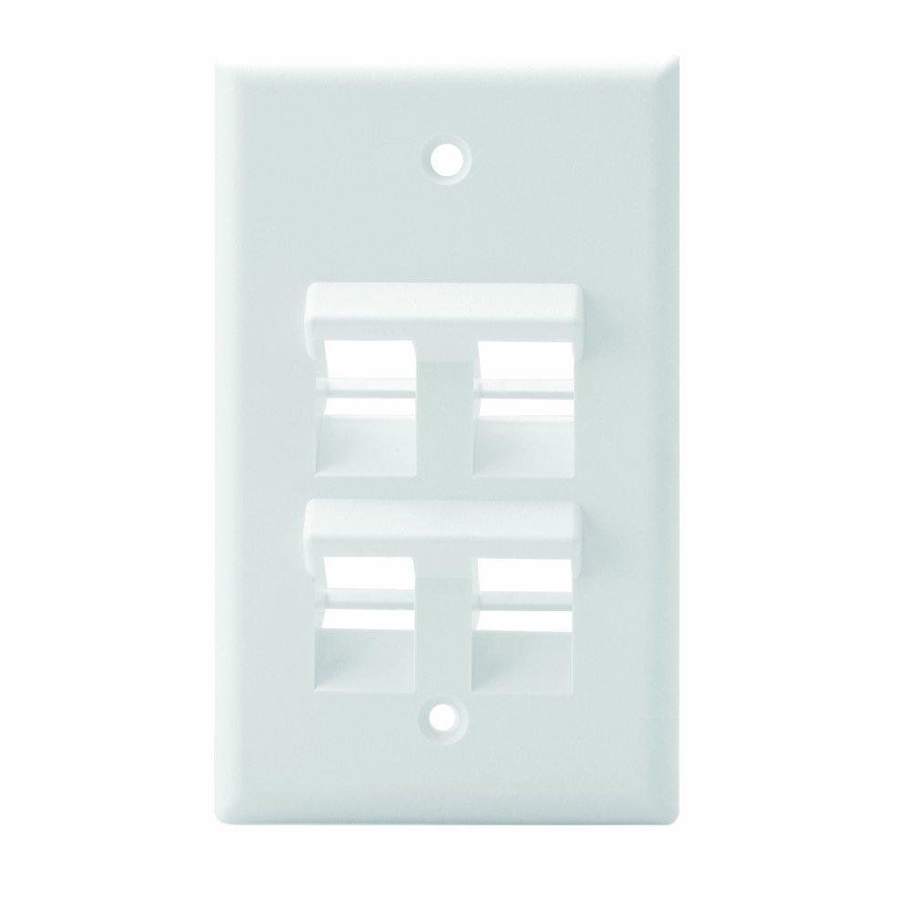 Leviton Angled QuickPort Wallplate 4-Port, Single Gang, 41081-4WP, White