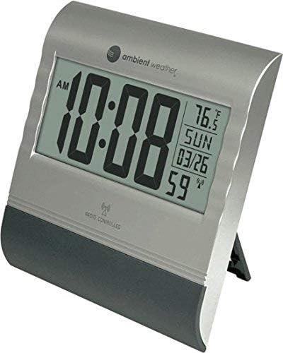 Ambient Weather RC-9362 Silver Atomic Digital Wall Clock with Temperature