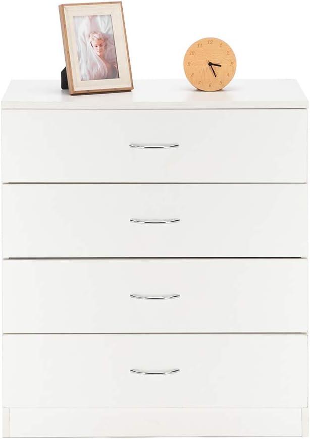 XIAOTAO White 4 Drawer Dresser for Bedroom, Modern Nightstand Storage Chest of Drawer, Wooden Side Table End Table, Living Room, Reception Room