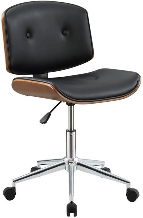 ACME Camila Faux Leather Tufted Swivel Office Chair in Black and Walnut