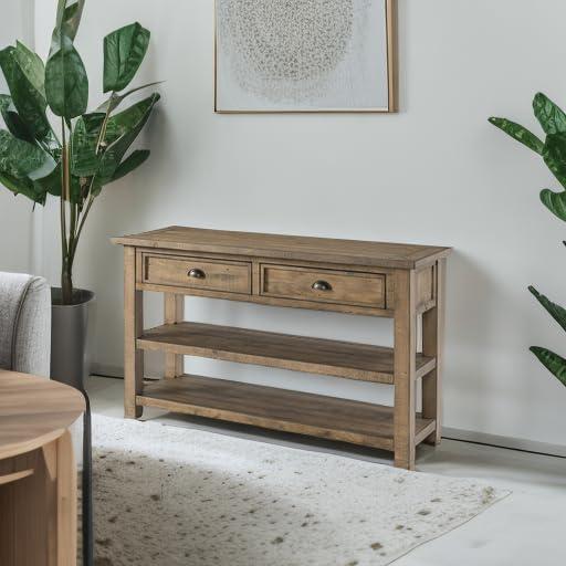 Coastal Style Rectangular Wooden Console Table with 2 Drawers, Brown- Saltoro Sherpi