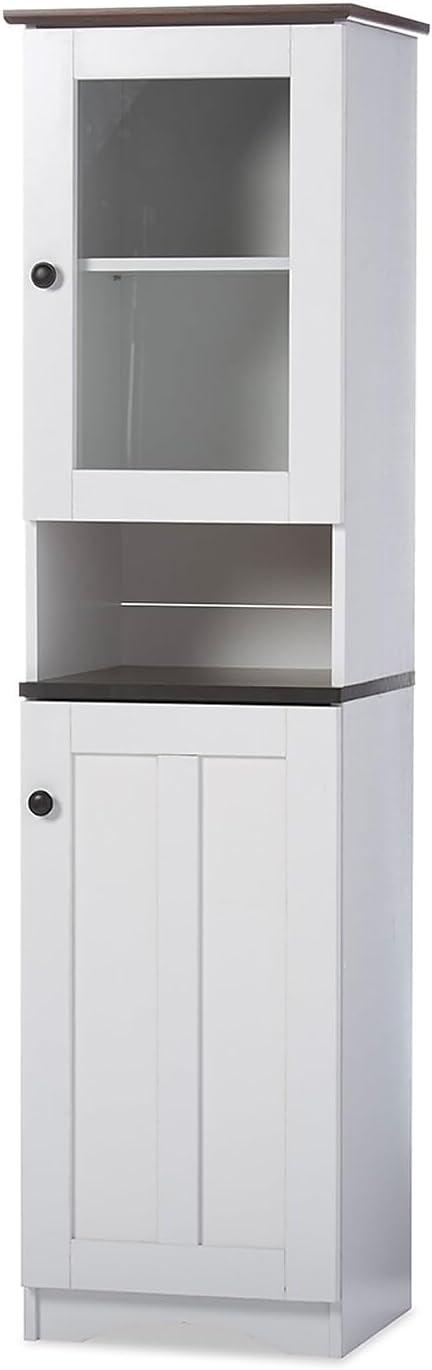 Baxton Studio Lauren TwoTone and Buffet and Hutch Kitchen Cabinet White/Dark Brown: Transitional Style, 5 Fixed Shelves