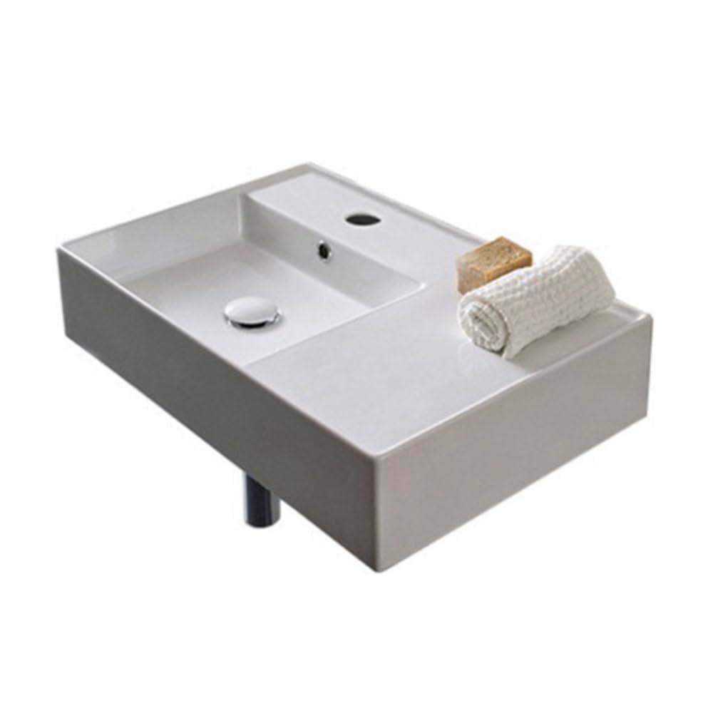 Scarabeo by Nameeks Scarabeo By Nameeks Teorema 17.32'' Bright White Ceramic Rectangular Vessel, Wall Mount Bathroom Sink with Overflow Scarabeo 5114-One Hole
