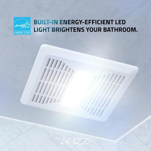 ANZZI 110 CFM 1.3 Sones Super Quiet Square Grill Ceiling Mount Sturdy 26 Watt Bathroom Exhaust Fan With Built-In LED Light Energy Star Rated