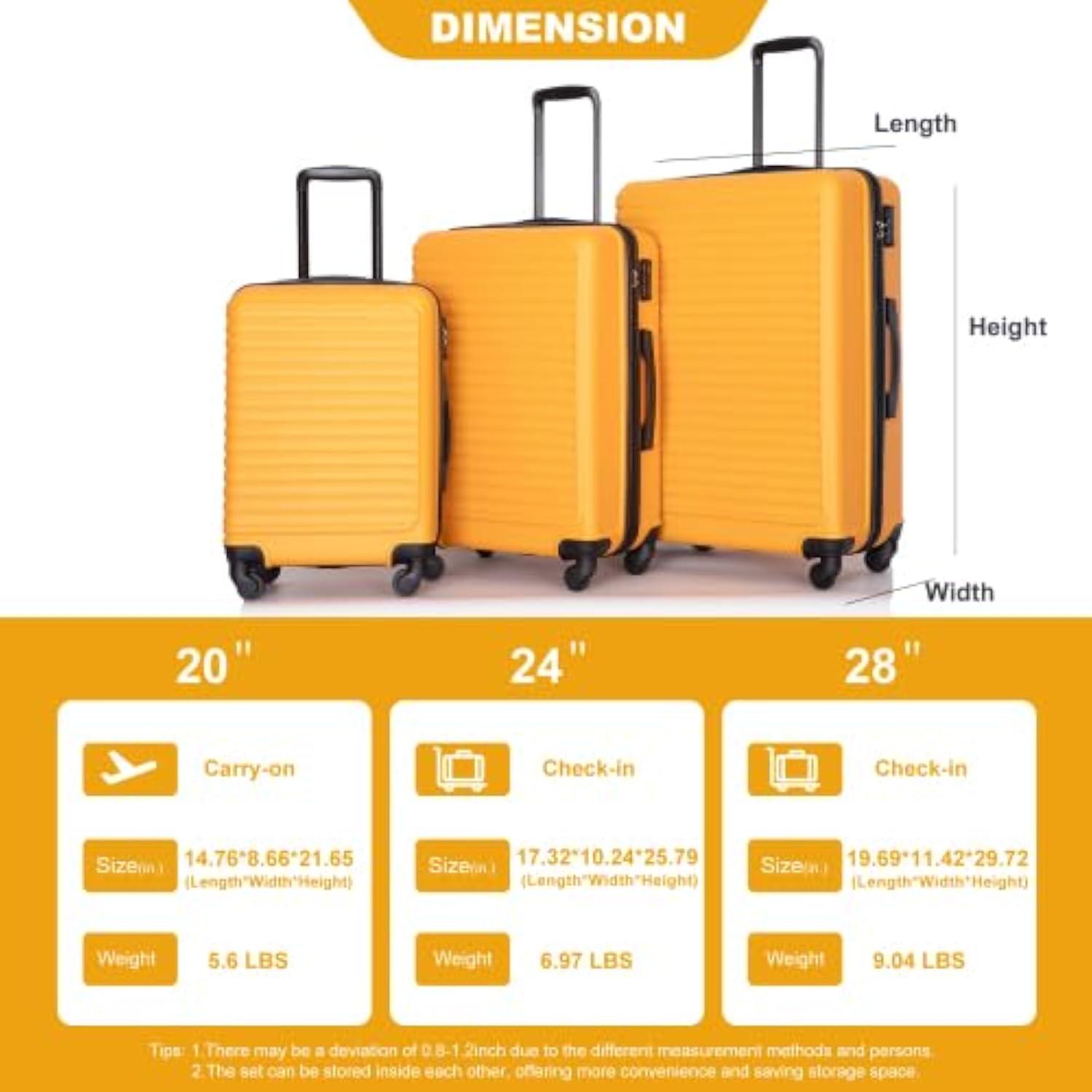 Orange 3-Piece Hard Shell Spinner Luggage Set with TSA Lock