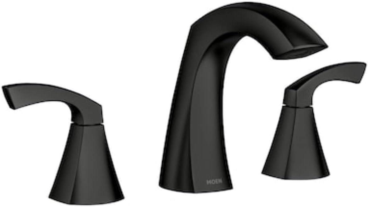 Moen Lindor Matte Black Widespread 2-Handle Bathroom Sink Faucet with Drain Assembly
